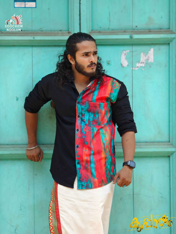 Black Designer Half Patch Shirt[SHIRT00063]