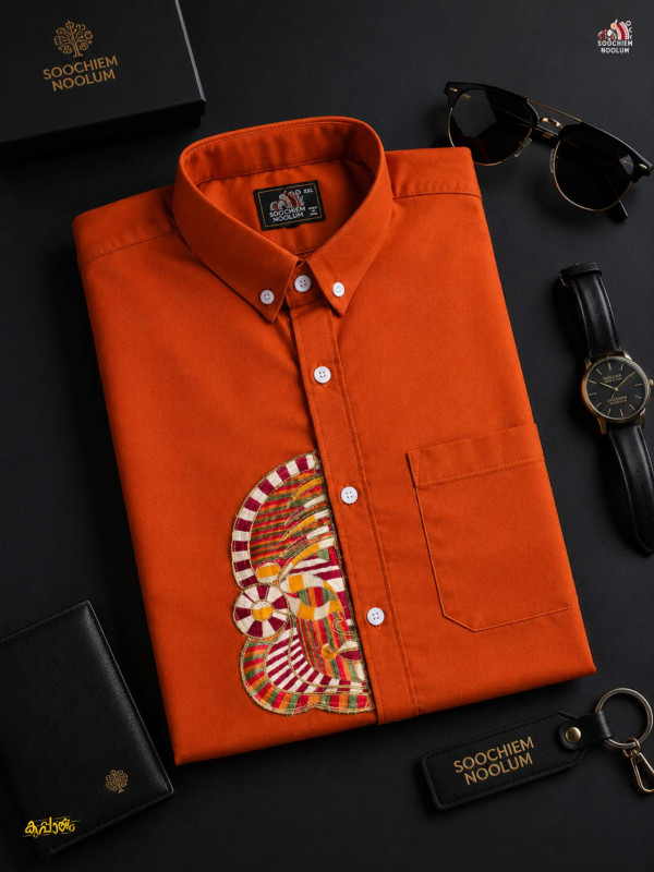 ORANGE KATHAKALI EMBROIDERY HALF PATCH SHIRT