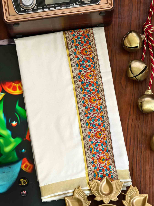 Golden Kasavu Colour Full Embroidery Designer Premium Double Dhoti[DOUBLE00018]