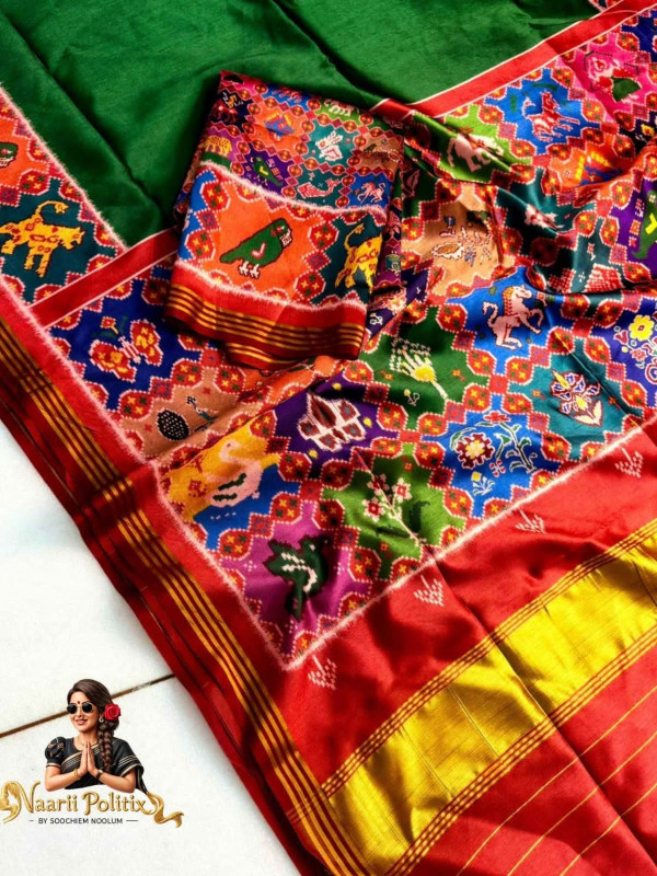 HANDLOOM SILK PATOLA WITH TRENDING DESIGNS & LAGADI PATTA & WEAVED ZARI BORDER & TASSELS - GREEN