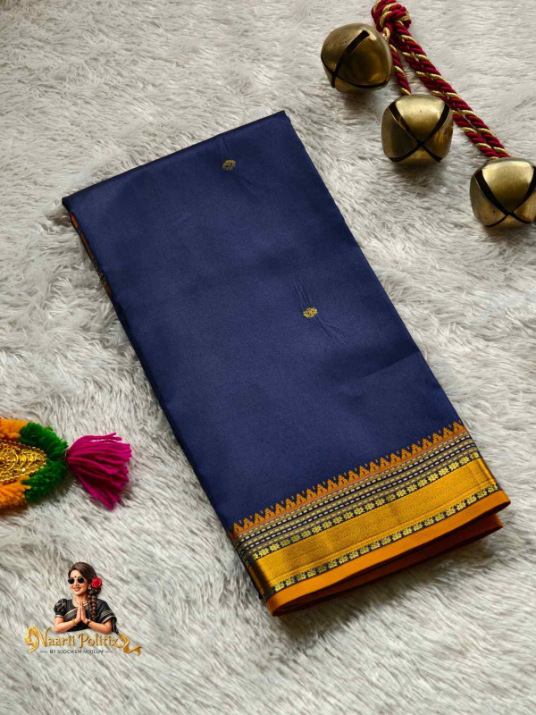 Butter Silk Saree - Deep Navy Blue With Golden Border [SAREE000047]
