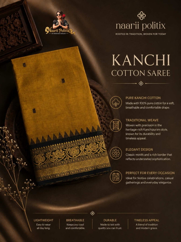 PREMIUM KANCHI COTTON SAREE - MUSTARD GOLD