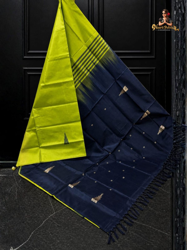 Vegan Silk Saree - Parrot Green with Navy Blue [SAREE0000251]