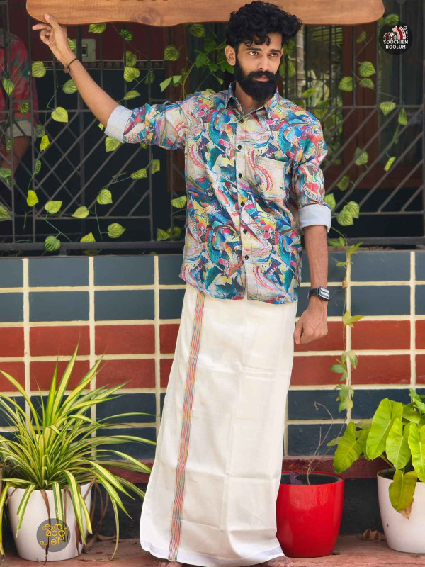 Designer Premium Shirts+ Single kasavu Dhoti Combo[COMBO000180]