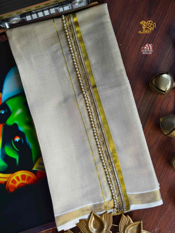 Golden Kasavu Colour Full Embroidery Designer Premium Double Dhoti[DOUBLE00064]