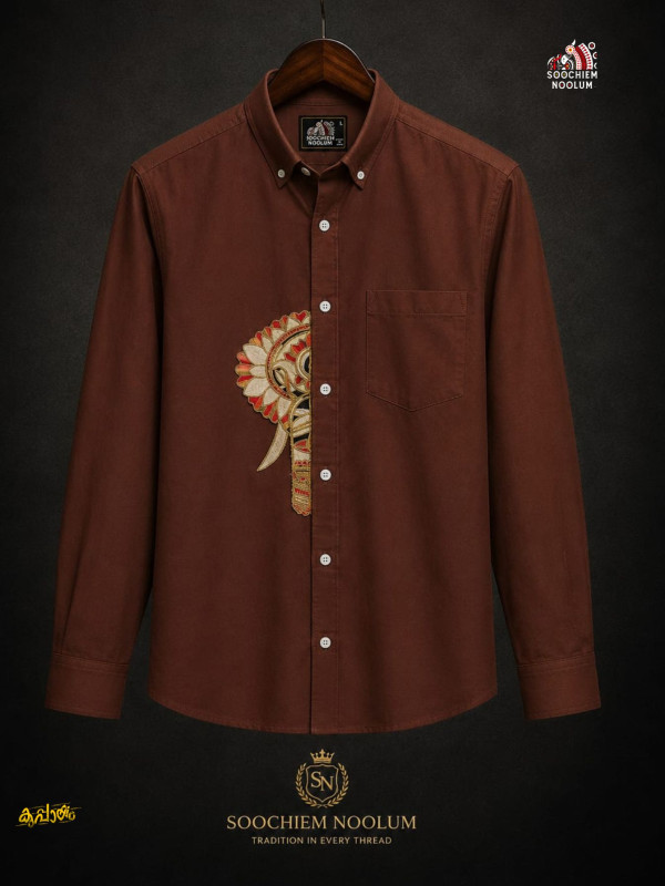 BROWN ELEPHANT EMBROIDERY HALF PATCH SHIRT