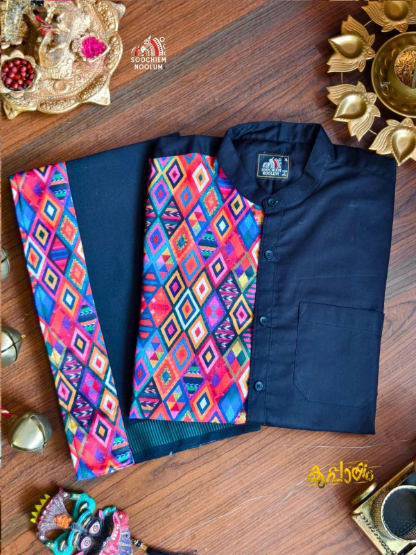 Black premium Designer Half patch shirt+ Single Dhoti Combo[COMBO000249]