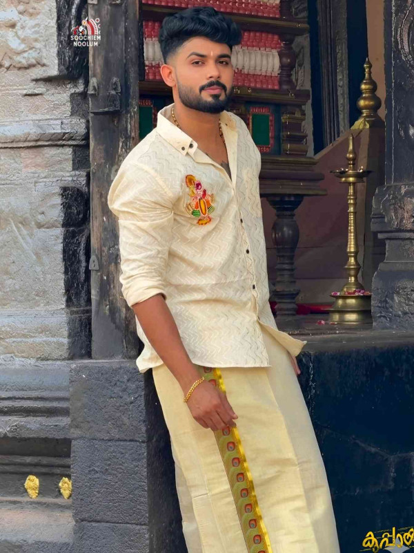 Off White Sree Krishna Beaded Patch Premium Designer Shirt[SHIRT000260]