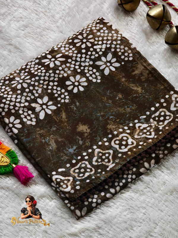 Hand block cotton saree- Green and white [SAREE000101]