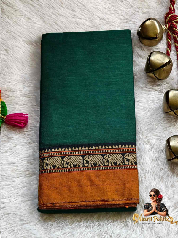 Elephant Border Narayanpet Pure Cotton Saree - Green [SAREE000024]