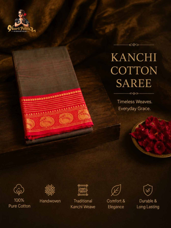 PREMIUM KANCHI COTTON SAREE - BROWN
