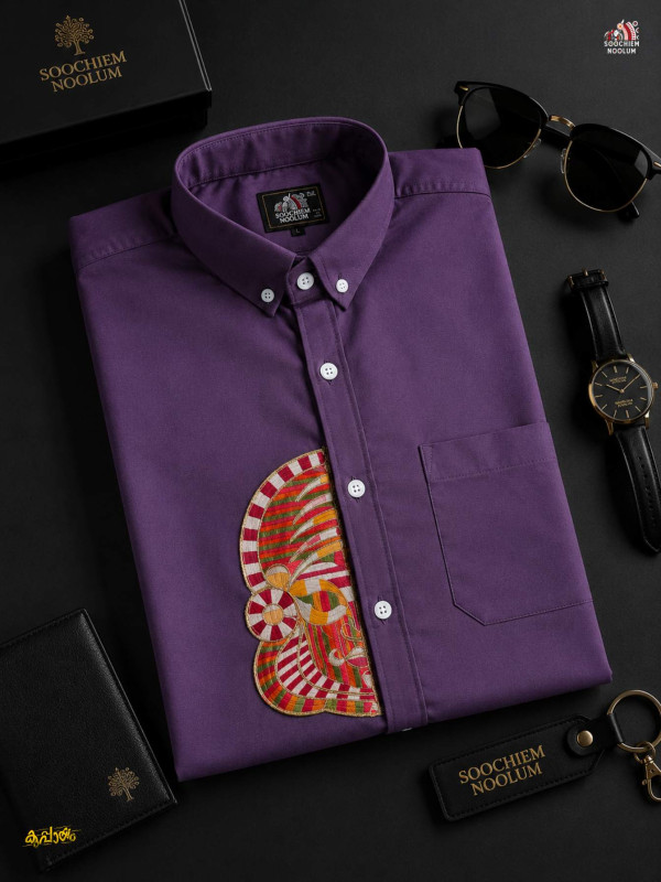 PLUM PURPLE KATHAKALI EMBROIDERY HALF PATCH SHIRT