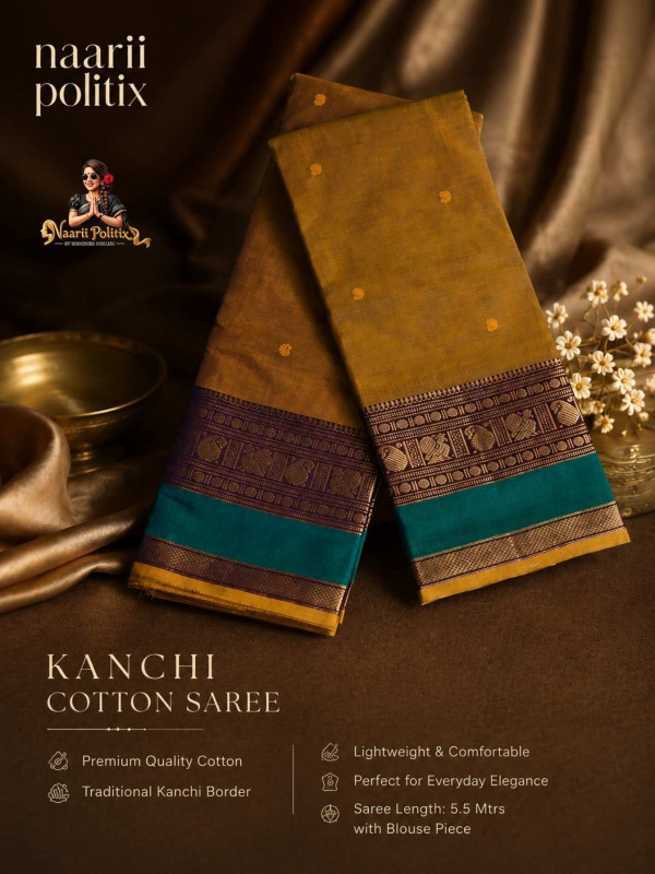 PREMIUM KANCHI COTTON SAREE - ANTIQUE MUSTARD GOLD