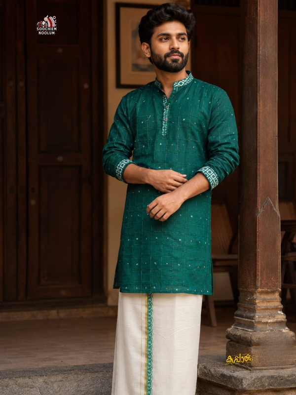SOFT LINEN FESTIVE SPECIAL LUXURY KURTA - BOTTLE GREEN