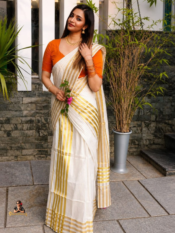 KERALA COTTON KASAVU STRIPED SET MUND SINGLE