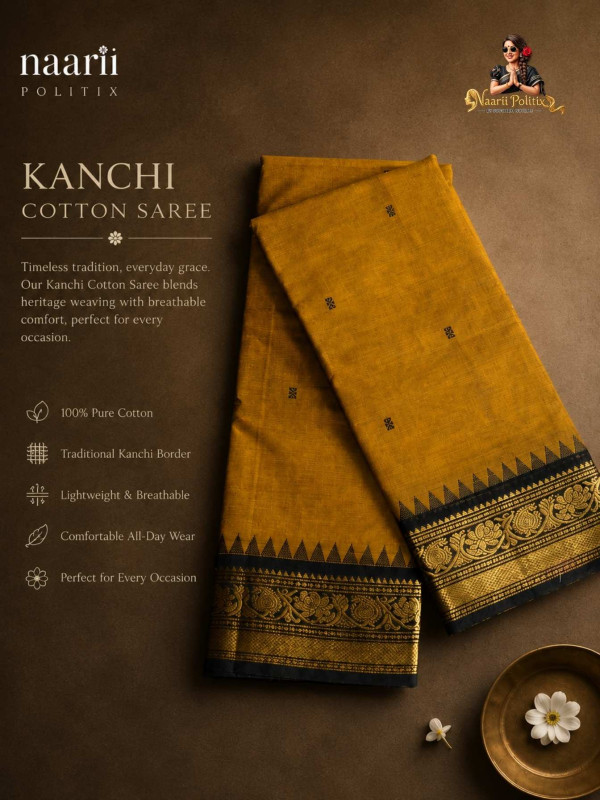 PREMIUM KANCHI COTTON SAREE - MUSTARD GOLD