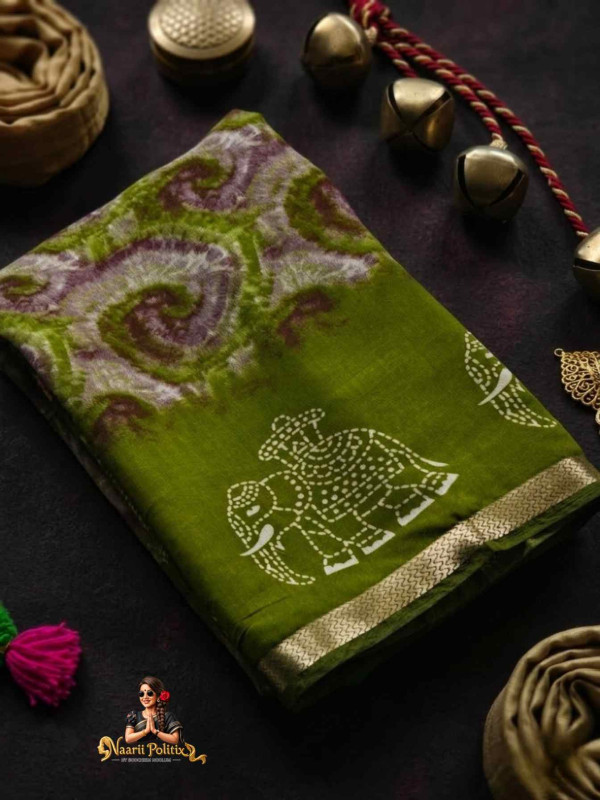 Hand Dyed Cotton Saree- Green [SAREE0000122]