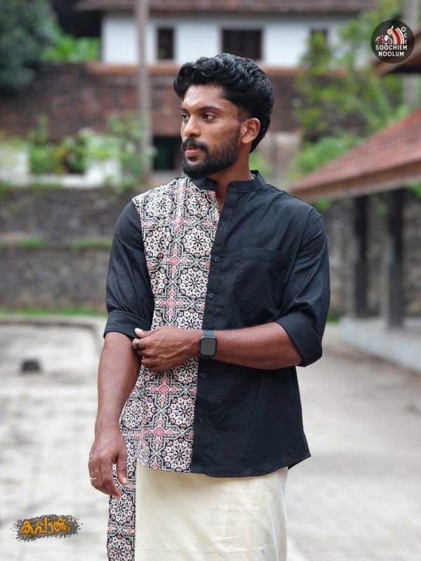 Black Desinger Half Patch Shirt [SHIRT000218]