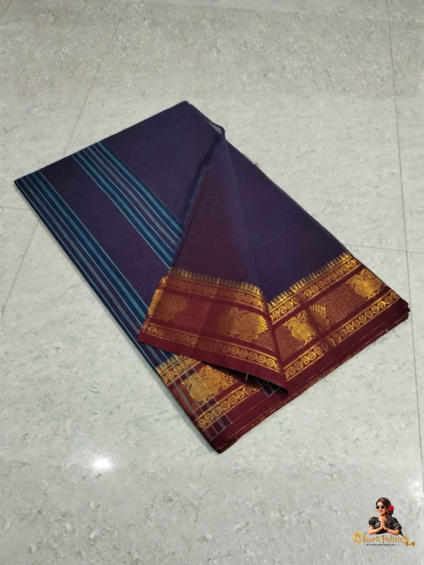 CHETTINAD COTTON SAREE - DEEP NAVY BLUE