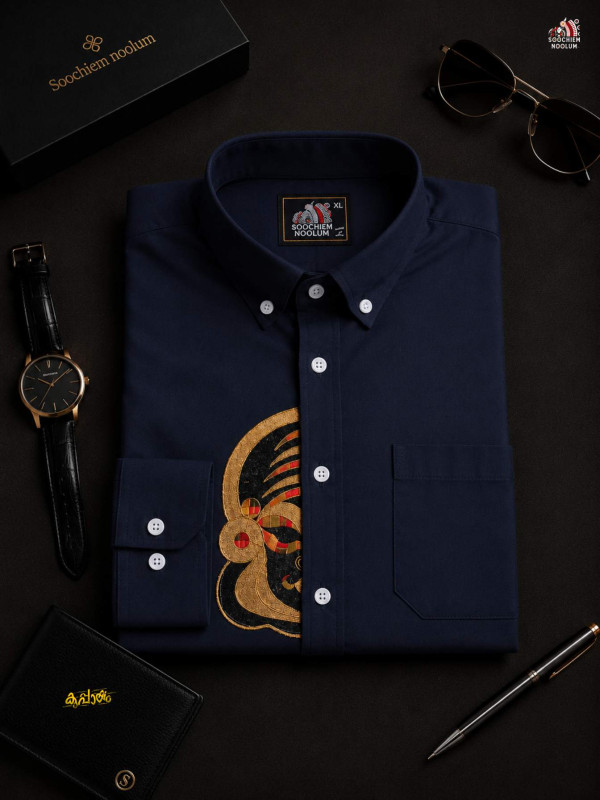 NAVY BLUE KATHAKALI EMBROIDERY HALF PATCH SHIRT