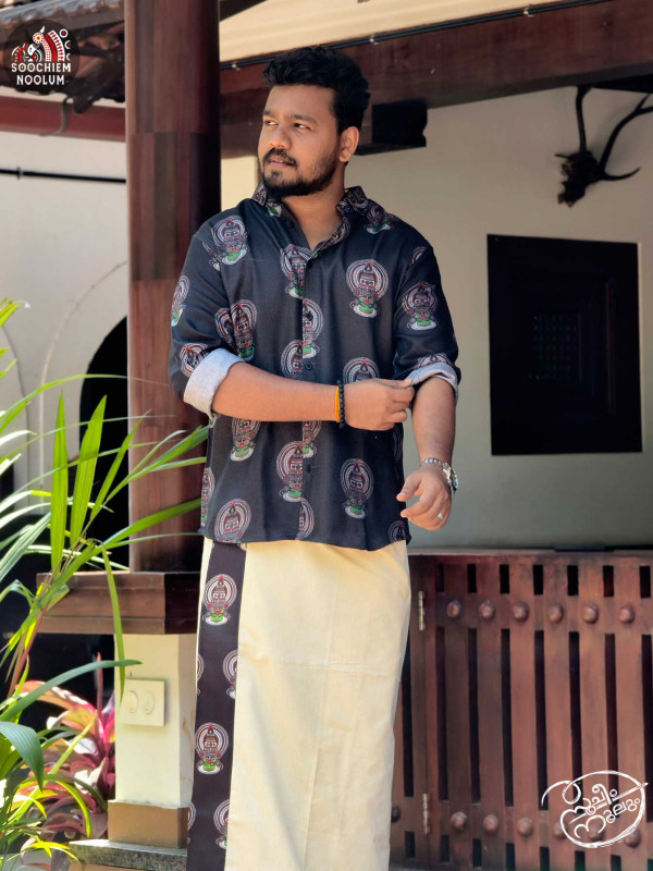 Black Kathakali Designer Shirts+Single Cotton Combo[COMBO000165]