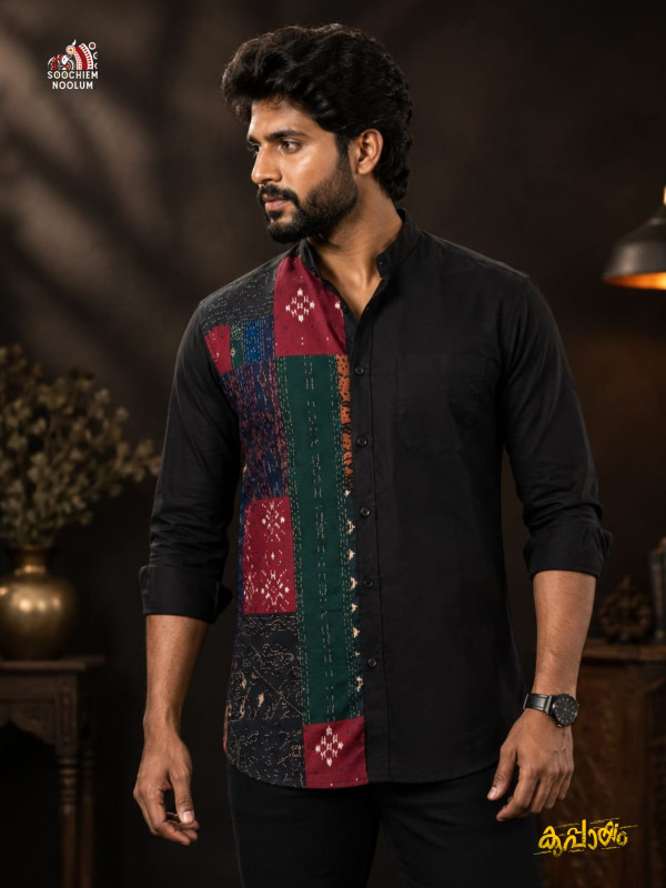 BLACK PREMIUM DESIGNER HALF PATCH SHIRT