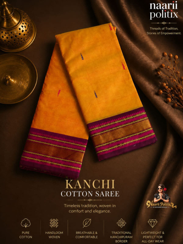 PREMIUM KANCHI COTTON SAREE - MUSTARD YELLOW