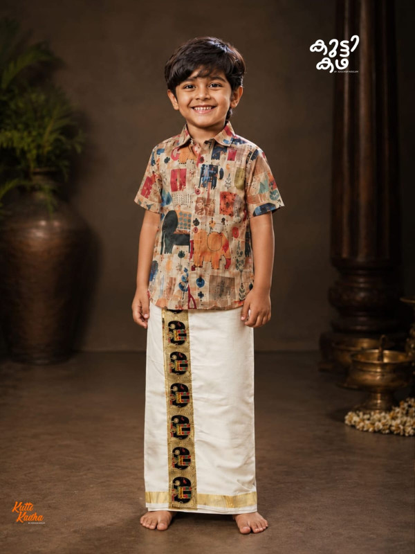 AANAKKUTTI - DESIGNER COTTON SHIRT + DHOTI COMBO FOR KIDS