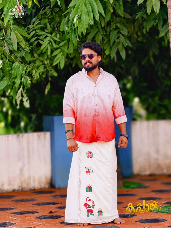 Christmas Special Designer shirt+ Single Cotton Dhoti Combo[COMBO000240]