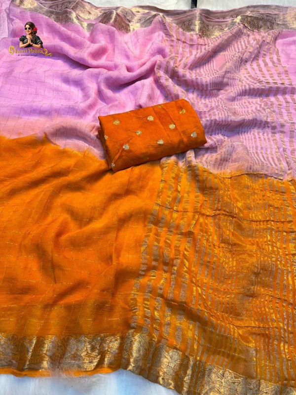 PURE VISCOSE WEAVING JACQUARD SAREE WITH PURE VISCOSE MATCHING BLOUSE - ORANGE AND PINK