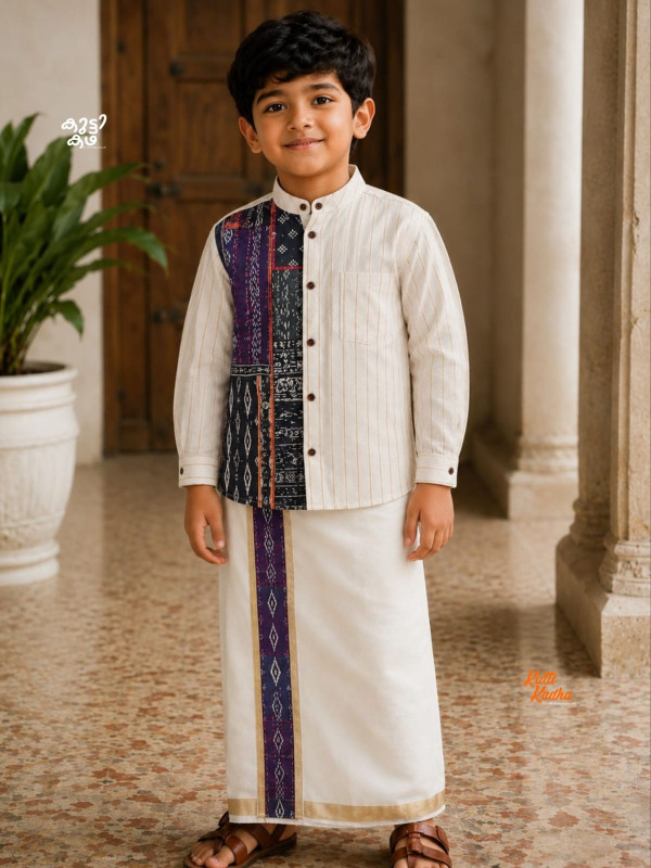 AARPPO AJRAKH - DESIGNER COTTON SHIRT + DHOTI COMBO FOR KIDS