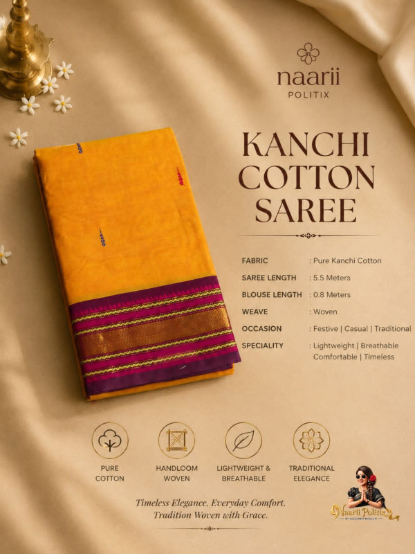 PREMIUM KANCHI COTTON SAREE - MUSTARD YELLOW