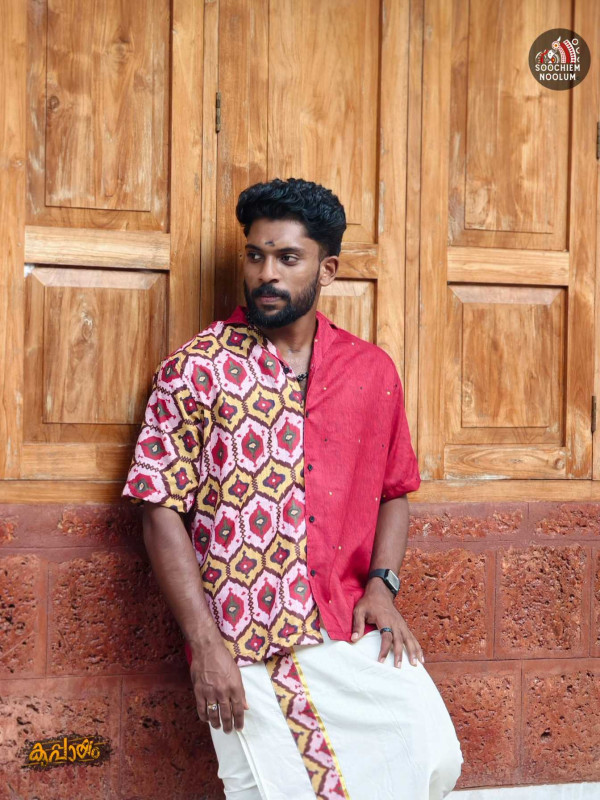 NIRAKKOOTT -RED IKAT HALF SLEEVE SHIRT[SHIRT0005]