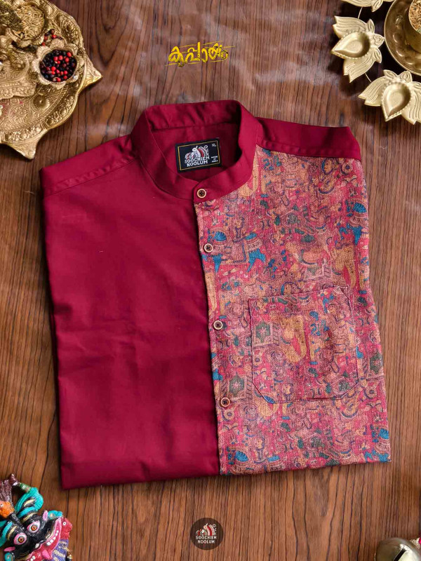 RedMaroon Designer Half Patch Shirt[SHIRT00092]