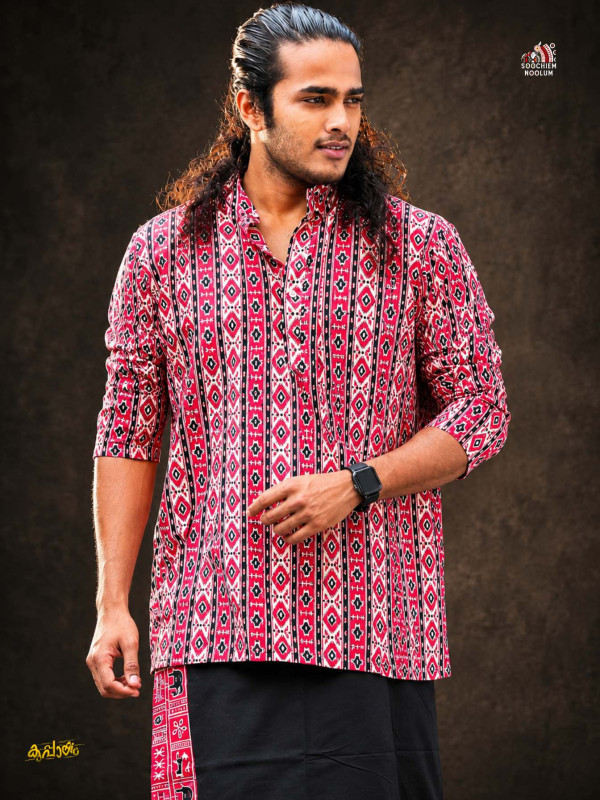 RED STRIPPED DESIGNER SHORT KURTA