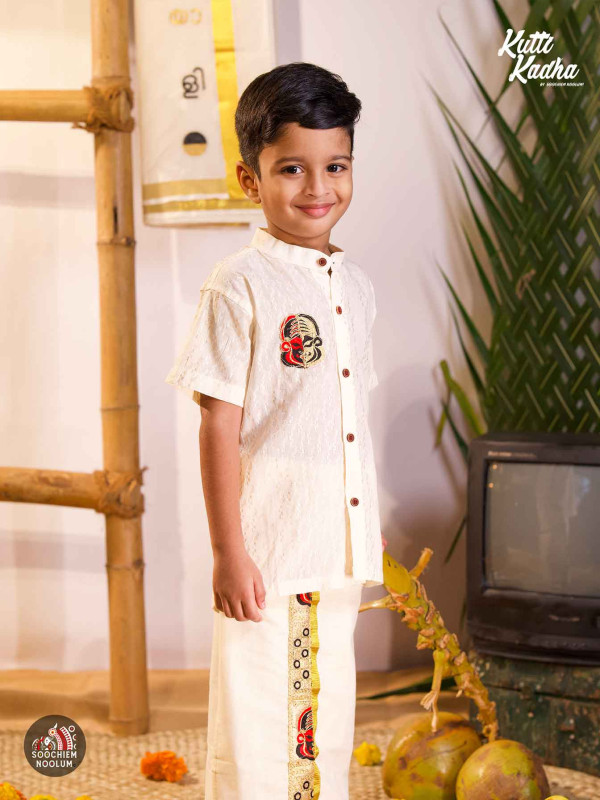 Kathakali Embroidery Patch Off White Shirt For Kids[KSHIRT00016]