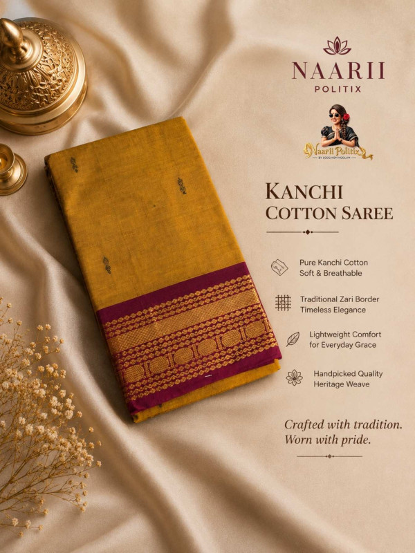 PREMIUM KANCHI COTTON SAREE - MUSTARD YELLOW