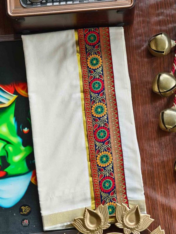 Golden Kasavu Colour Full Embroidery Designer Premium Double Dhoti[DOUBLE00017]