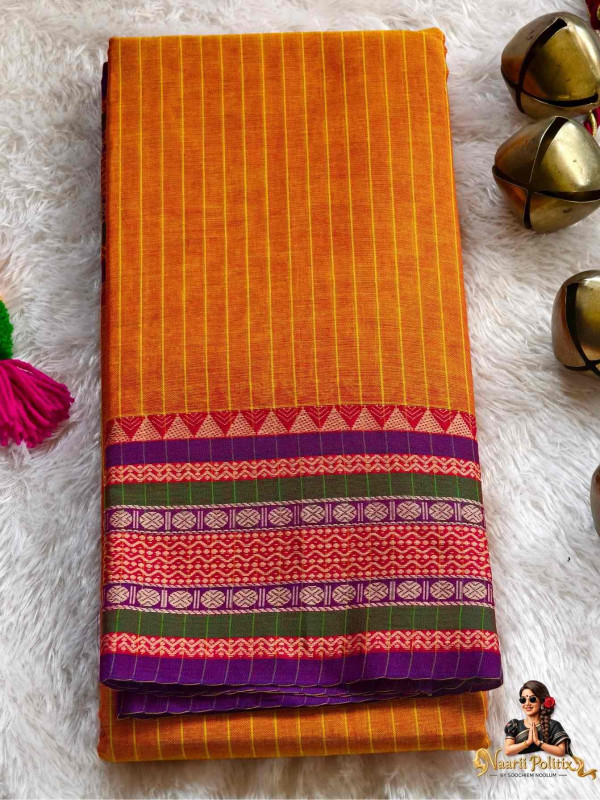 Narayanpet Pure Cotton Saree - Orange [SAREE000017]