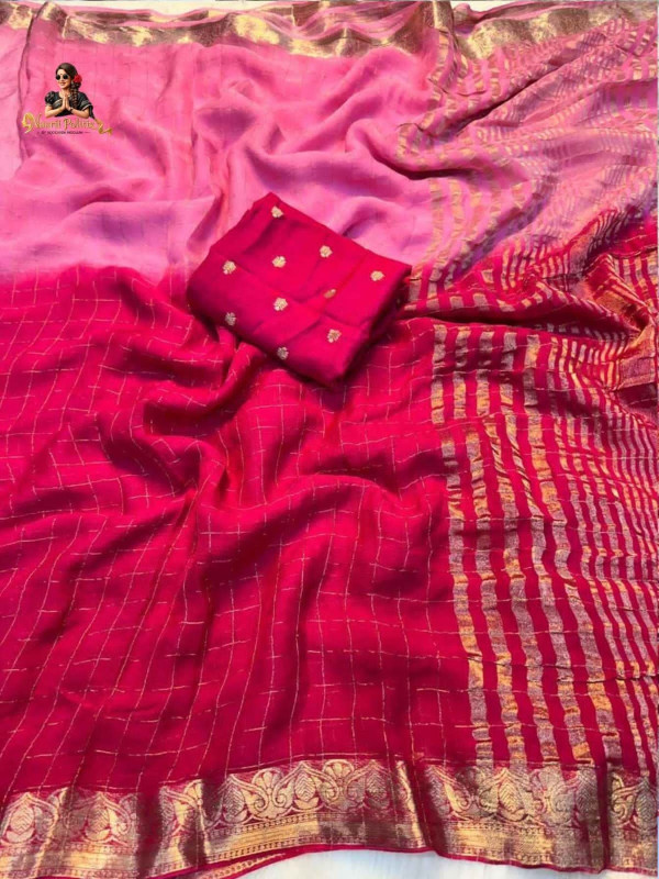 PURE VISCOSE WEAVING JACQUARD SAREE WITH PURE VISCOSE MATCHING BLOUSE - BLUSH PINK & RANI PINK