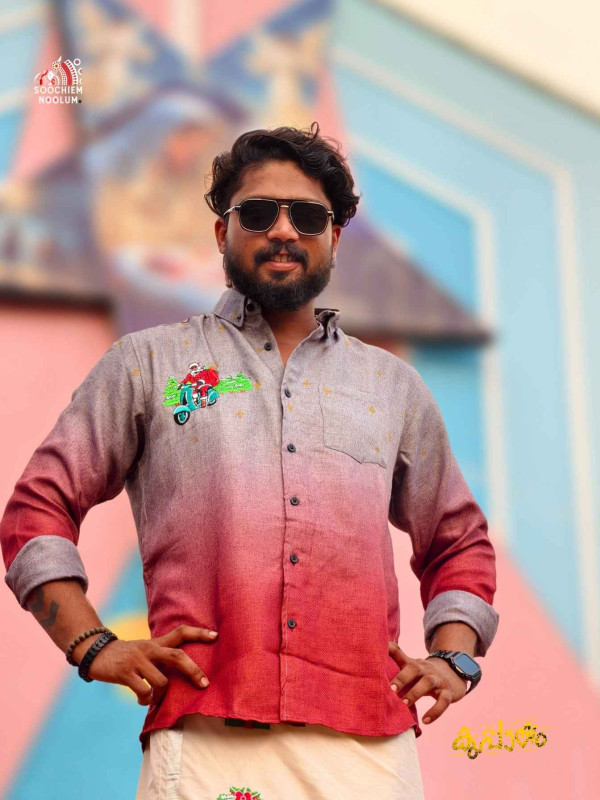 Embroidery premium Designer Red &Off- White Ombre shirt+ Double Dhoti Combo[COMBO000243]