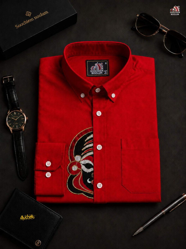 RED KATHAKALI EMBROIDERY HALF PATCH SHIRT