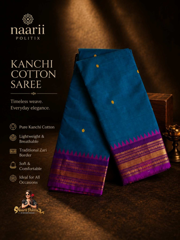 PREMIUM KANCHI COTTON SAREE  - BLUE