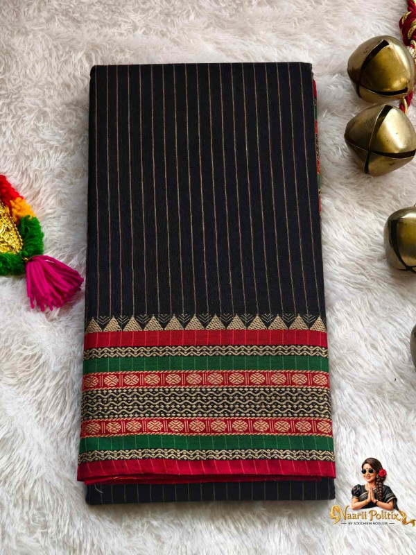 Narayanpet Pure Cotton  Saree - Black [SAREE00002]