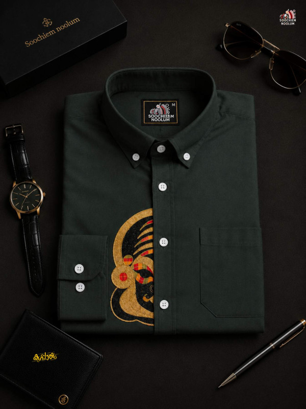 GREEN KATHAKALI EMBROIDERY HALF PATCH SHIRT