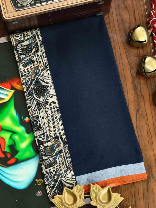 Navy Blue Limited Edition Cotton Dhoti [Clearance Sale][DHOTI000121]