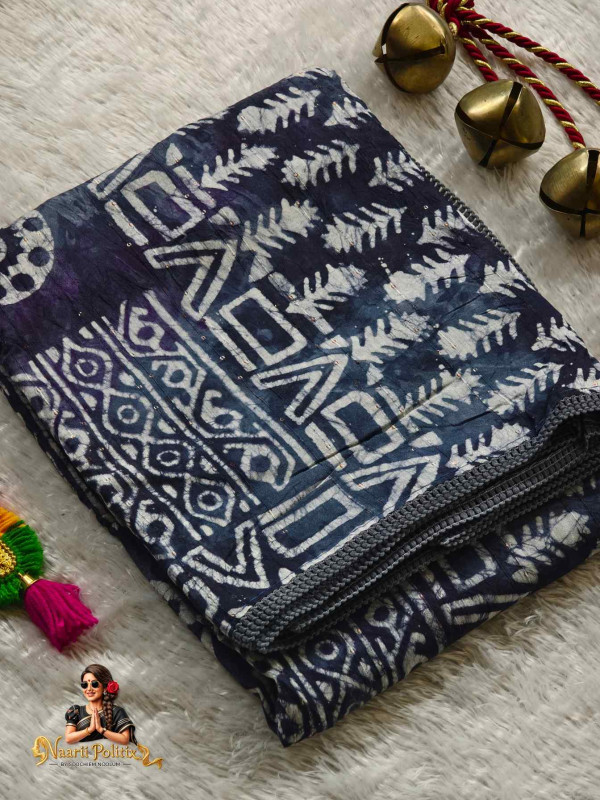 Tie and Dye look mul Cotton saree with Sequence  [SAREE000067]