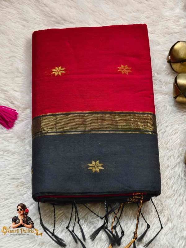 Maheswari Silk Cotton Saree - Red Body Black Pallu [SAREE000010]