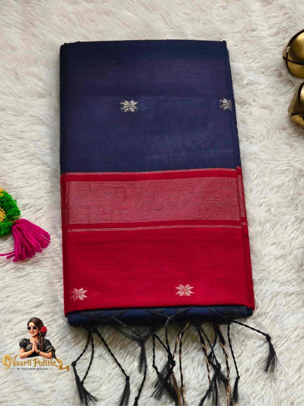 Maheswari Silk Cotton Saree - Navy Blue Body Maroon Pallu [SAREE00009]