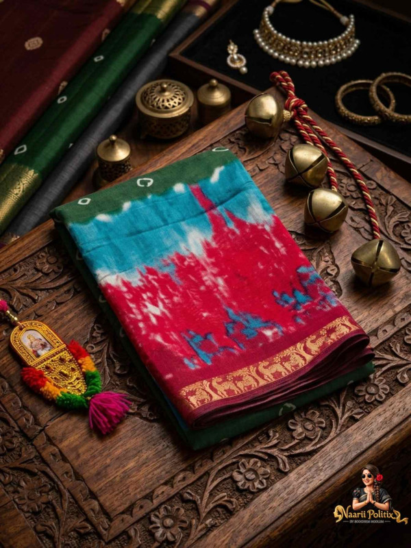 Hand Dyed Cotton Saree- Red and Green [SAREE0000123]